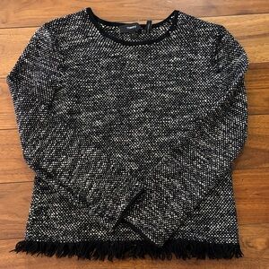 Theory Textured Black and White Crew Neck Sweater
